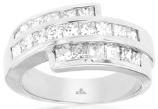 WIDE .70CT DIAMOND 14KT WHITE GOLD 3D 3 ROW PRINCESS WEDDING ANNIVERSARY RING