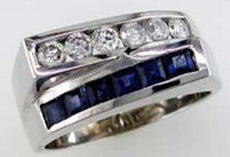 1.50CT DIAMOND & AAA SAPPHIRE 14KT WHITE GOLD ROUND & PRINCESS CHANNEL FUN RING