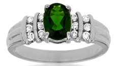 1.18CT DIAMOND & AAA GREEN GARNET 14K WHITE GOLD OVAL & ROUND 3D ENGAGEMENT RING