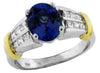 LARGE 3.6CT DIAMOND & TANZANITE 14KT 2 TONE GOLD OVAL & PRINCESS ENGAGEMENT RING
