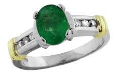 1.26CT DIAMOND AAA EMERALD 14KT 2 TONE GOLD OVAL & ROUND CHANNEL ENGAGEMENT RING