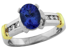 1.46CT DIAMOND & AAA TANZANITE 14KT 2 TONE GOLD 3D OVAL & ROUND ENGAGEMENT RING