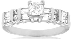 1.01CT DIAMOND 14KT WHITE GOLD 3D PRINCESS BAGUETTE & ROUND ENGAGEMENT RING