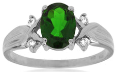 1.39CT DIAMOND & AAA GREEN GARNET 14KT WHITE GOLD 3D OVAL & ROUND INFINITY RING