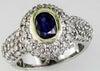 2.5CT DIAMOND & AAA SAPPHIRE 14KT 2 TONE GOLD OVAL & ROUND BEZEL ENGAGEMENT RING