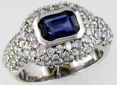 2.8CT DIAMOND & AAA SAPPHIRE 14KT WHITE GOLD BAGUETTE & ROUND ENGAGEMENT RING