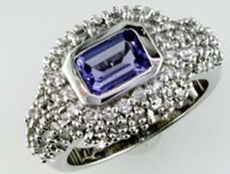 2.6CT DIAMOND & AAA TANZANITE 14K WHITE GOLD EMERALD CUT & ROUND ENGAGEMENT RING