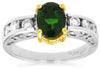 1.74CT DIAMOND & AAA GREEN GARNET 14KT 2 TONE GOLD OVAL FILIGREE ENGAGEMENT RING