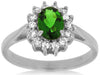 ESTATE 1.25CT DIAMOND & AAA GREEN GARNET 14K WHITE GOLD OVAL & ROUND FLOWER RING