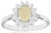 0.80CT DIAMOND & AAA OPAL 14K WHITE GOLD 3D OVAL & ROUND CLASSIC FLOWER LOVE RING