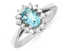 ESTATE .95CT DIAMOND & AAA AQUAMARINE 14K WHITE GOLD 3D OVAL & ROUND FLOWER RING