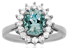 1.53CT DIAMOND & AAA AQUAMARINE 14K WHITE GOLD 3D PRINCESS DIANA ENGAGEMENT RING