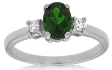 1.07CT DIAMOND & AAA RUSSALITE 14KT WHITE GOLD 3D OVAL & ROUND ENGAGEMENT RING