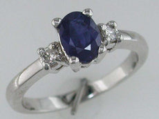 1.12CT DIAMOND AAA SAPPHIRE 14KT WHITE GOLD OVAL & ROUND 3 STONE FRIENDSHIP RING