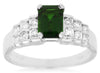 1.33CT DIAMOND & GREEN GARNET 14K WHITE GOLD EMERALD CUT PYRAMID ENGAGEMENT RING