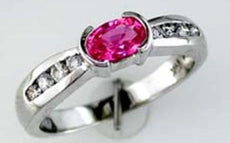 .80CT DIAMOND & AAA PINK SAPPHIRE 14K WHITE GOLD 3D OVAL & ROUND FRIENDSHIP RING
