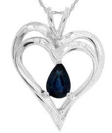 .55CT AAA SAPPHIRE 14K WHITE GOLD DOUBLE HEART PEAR SHAPE LOVE FLOATING PENDANT