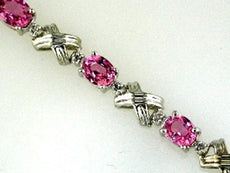 5.95CT DIAMOND & AAA PINK SAPPHIRE 14K WHITE GOLD OVAL & ROUND X TENNIS BRACELET