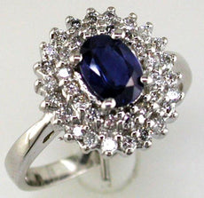 1.57CT DIAMOND & AAA SAPPHIRE 14KT WHITE GOLD OVAL & ROUND DOUBLE HALO LOVE RING