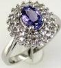 1.42CT DIAMOND & AAA TANZANITE 14K WHITE GOLD 3D OVAL & ROUND BALLERINA FUN RING