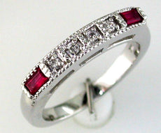 .34CT DIAMOND & AAA RUBY 14KT WHITE GOLD 3D ROUND & BAGUETTE ANNIVERSARY RING