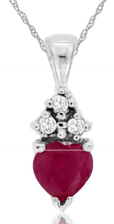 .65CT DIAMOND & AAA RUBY 14KT WHITE GOLD HEART SHAPE ROUND FLOATING PENDANT