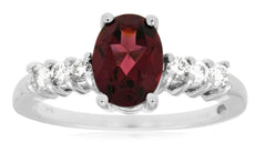 1.79CT DIAMOND & AAA RHODOLITE 14KT WHITE GOLD 3D OVAL & ROUND ENGAGEMENT RING