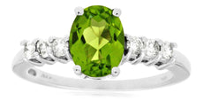 1.49CT DIAMOND & AAA PERIDOT 14K WHITE GOLD CLASSIC OVAL & ROUND ENGAGEMENT RING