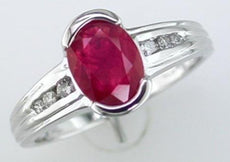 1.46CT DIAMOND & AAA RUBY 14K WHITE GOLD OVAL & ROUND SEMI BEZEL FRIENDSHIP RING