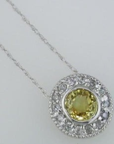 .82CT DIAMOND & AAA YELLOW SAPPHIRE 14KT WHITE GOLD ROUND HALO FLOATING PENDANT