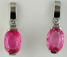 1.95CT DIAMOND & AAA PINK SAPPHIRE 14KT WHITE GOLD OVAL & ROUND HANGING EARRINGS