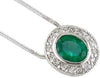 1.2CT DIAMOND & AAA EMERALD 14K WHITE GOLD 3D OVAL & ROUND HALO FLOATING PENDANT