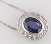 1.80CT DIAMOND & AAA SAPPHIRE 14KT WHITE GOLD OVAL & ROUND HALO FLOATING PENDANT