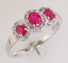 .95CT DIAMOND & AAA RUBY 14KT WHITE GOLD OVAL & ROUND 3 STONE ANNIVERSARY RING