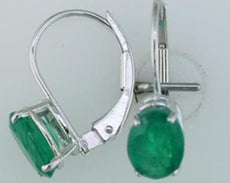 1.60CT DIAMOND & AAA EMERALD 14KT WHITE GOLD 3D OVAL LEVERBACK HANGING EARRINGS