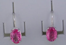 ESTATE 1.90CT DIAMOND & AAA PINK SAPPHIRE 14KT WHITE GOLD OVAL HANGING EARRINGS
