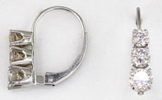 1.0CT DIAMOND 14KT WHITE GOLD 3 STONE CLASSIC JOURNEY LEVERBACK HANGING EARRINGS