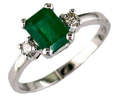 1.19CT DIAMOND & AAA EMERALD 14KT WHITE GOLD EMERALD CUT 3 STONE ENGAGEMENT RING