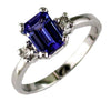 1.3CT DIAMOND & AAA TANZANITE 14K WHITE GOLD EMERALD CUT 3 STONE ENGAGEMENT RING