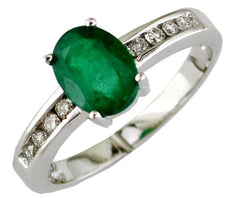.98CT DIAMOND & AAA EMERALD 14KT WHITE GOLD 3D OVAL & ROUND FRIENDSHIP LOVE RING