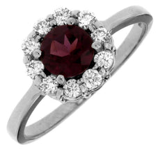 1.05CT DIAMOND & AAA RHODOLITE 14K WHITE GOLD ROUND HALO FRIENDSHIP PROMISE RING