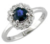 ESTATE 1.10CT DIAMOND & AAA SAPPHIRE 14KT WHITE GOLD 3D CLASSIC FLOWER FUN RING