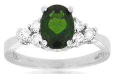 1.62CT DIAMOND & AAA GREEN GARNET 14K WHITE GOLD 3D OVAL & ROUND ENGAGEMENT RING