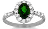 1.4CT DIAMOND & AAA GREEN GARNET 14K WHITE GOLD OVAL HALO FLOWER FRIENDSHIP RING