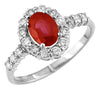 1.37CT DIAMOND & AAA RUBY 14KT WHITE GOLD 3D OVAL & ROUND HALO FLOWER FUN RING