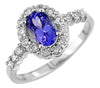 1.32CT DIAMOND & AAA TANZANITE 14K WHITE GOLD CLASSIC OVAL & ROUND HALO FUN RING