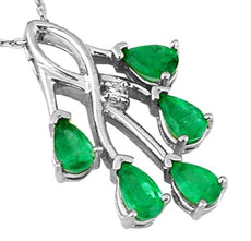 1.02CT DIAMOND & AAA EMERALD 14KT WHITE GOLD ROUND & PEAR SHAPE FLOATING PENDANT