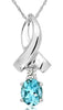0.33CT DIAMOND & AAA AQUAMARINE 14K WHITE GOLD OVAL & ROUND LOVE FLOATING PENDANT