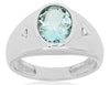 2.04CT DIAMOND & AAA AQUAMARINE 14K WHITE GOLD 3D OVAL & ROUND 3 STONE MENS RING