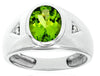 ESTATE WIDE 2.89CT DIAMOND & AAA PERIDOT 14KT WHITE GOLD OVAL & ROUND MENS RING